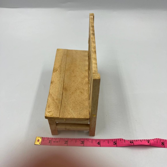 Vintage Dollhouse Furniture Miniature Wooden Entry/ Outdoor Bench Light Oak - Picture 7 of 8